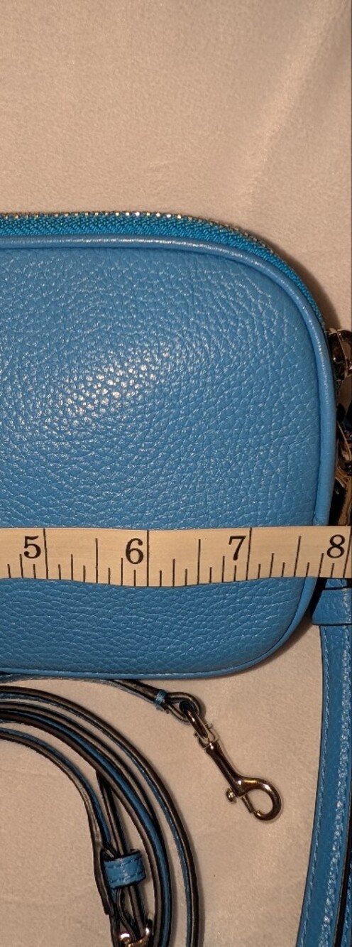 Coach Sadie Pebbled Leather Crossbody Clutch in Azure Blue Silver VGUC - Picture 11 of 15